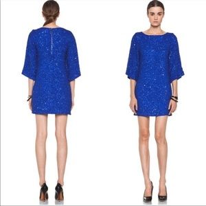 ALICE + OLIVIA Size 10 Sequin Silk Dress Blue Party Cocktail Retail $595